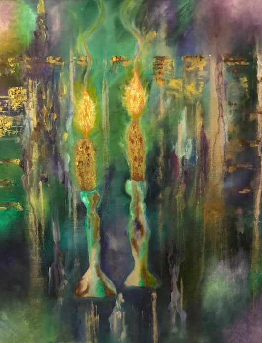 Jewish Painting, Judaica Art, Abstract, Candle Lights