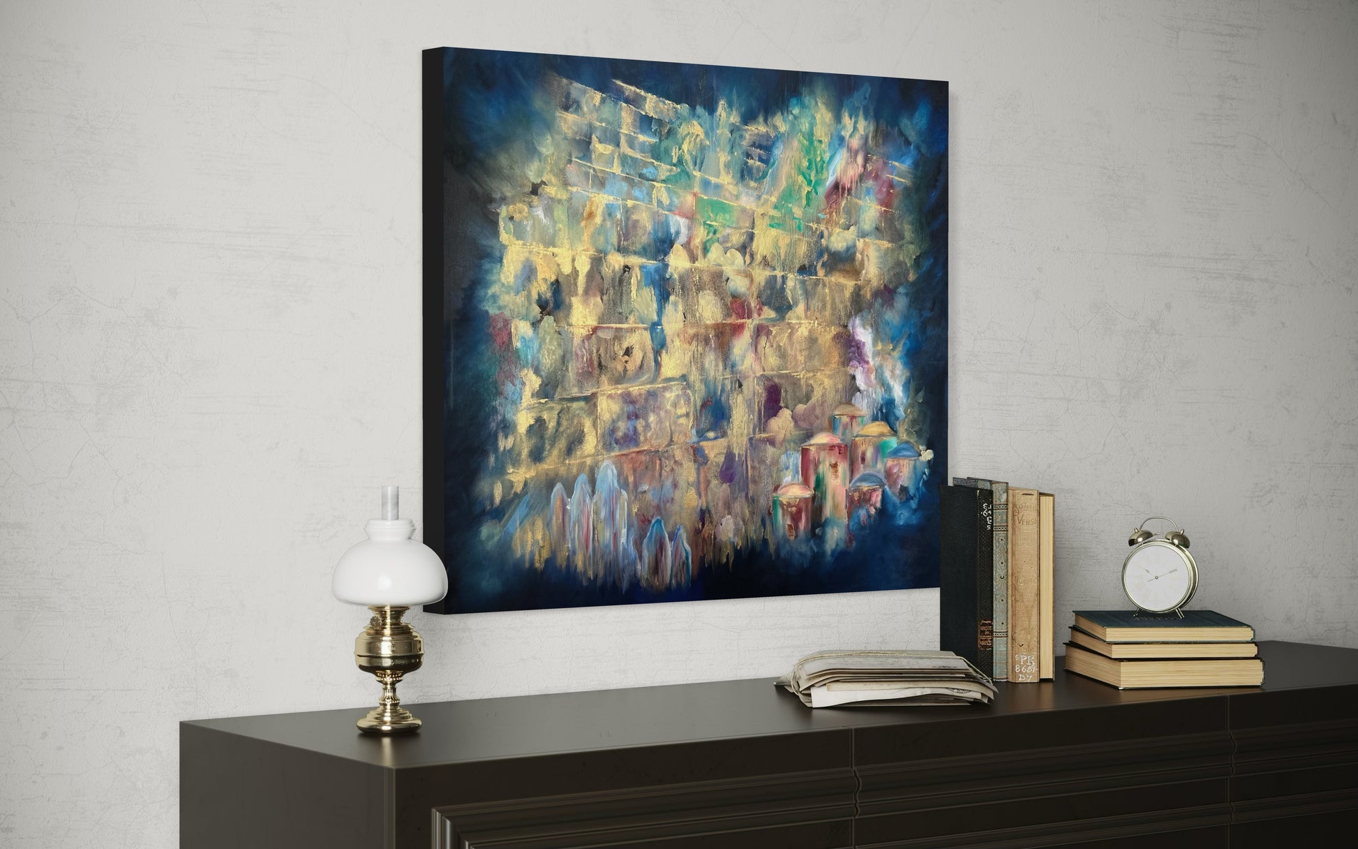 Jewish Painting, Judaica Art, The Western Wall, Abstract, painting picture from side.