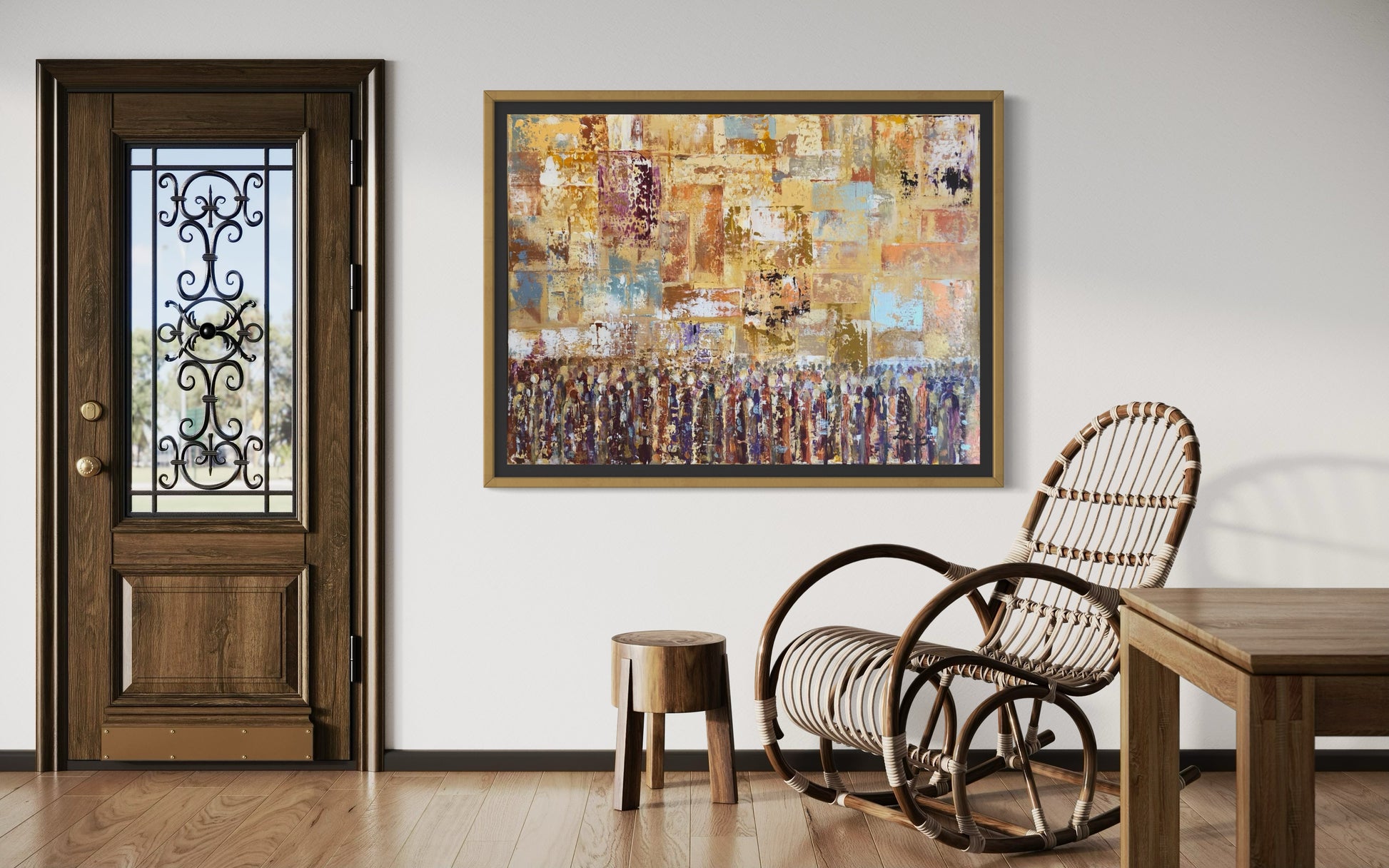 Abstract Painting of The Kotel, Jewish Art, Jerusalem, painting hanging next to door.