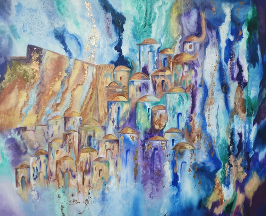 Jewish Painting, Judaica Art, Jerusalem of Gold, Abstract