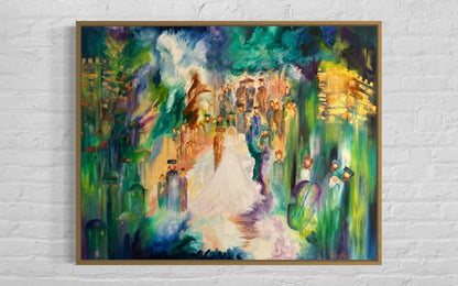 Jewish wedding canvas abstract painting on display